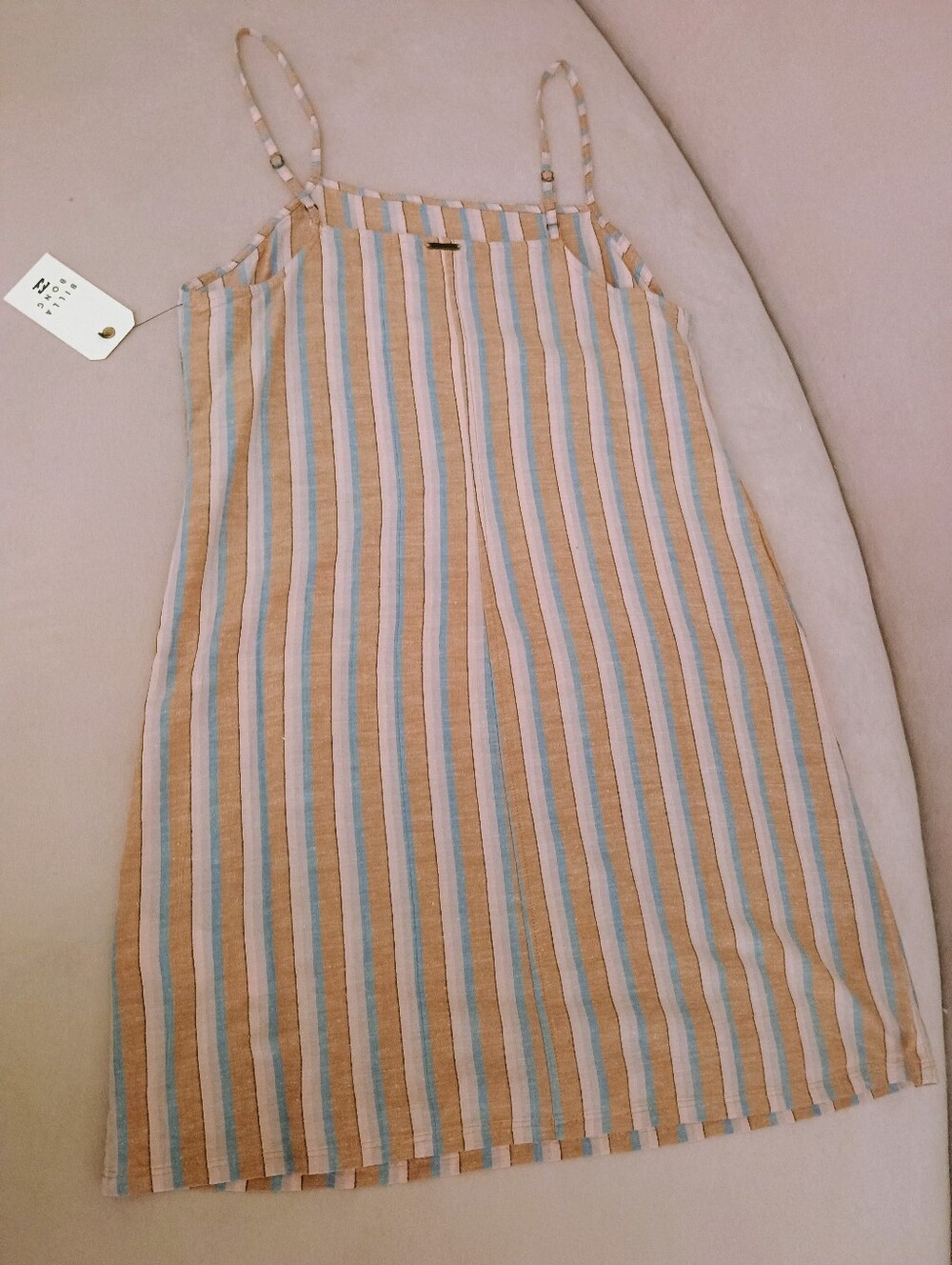 Billabong Striped Sleeveless Shift Dress With Pockets! Beach Casual Coastal NWT - Picture 6 of 9